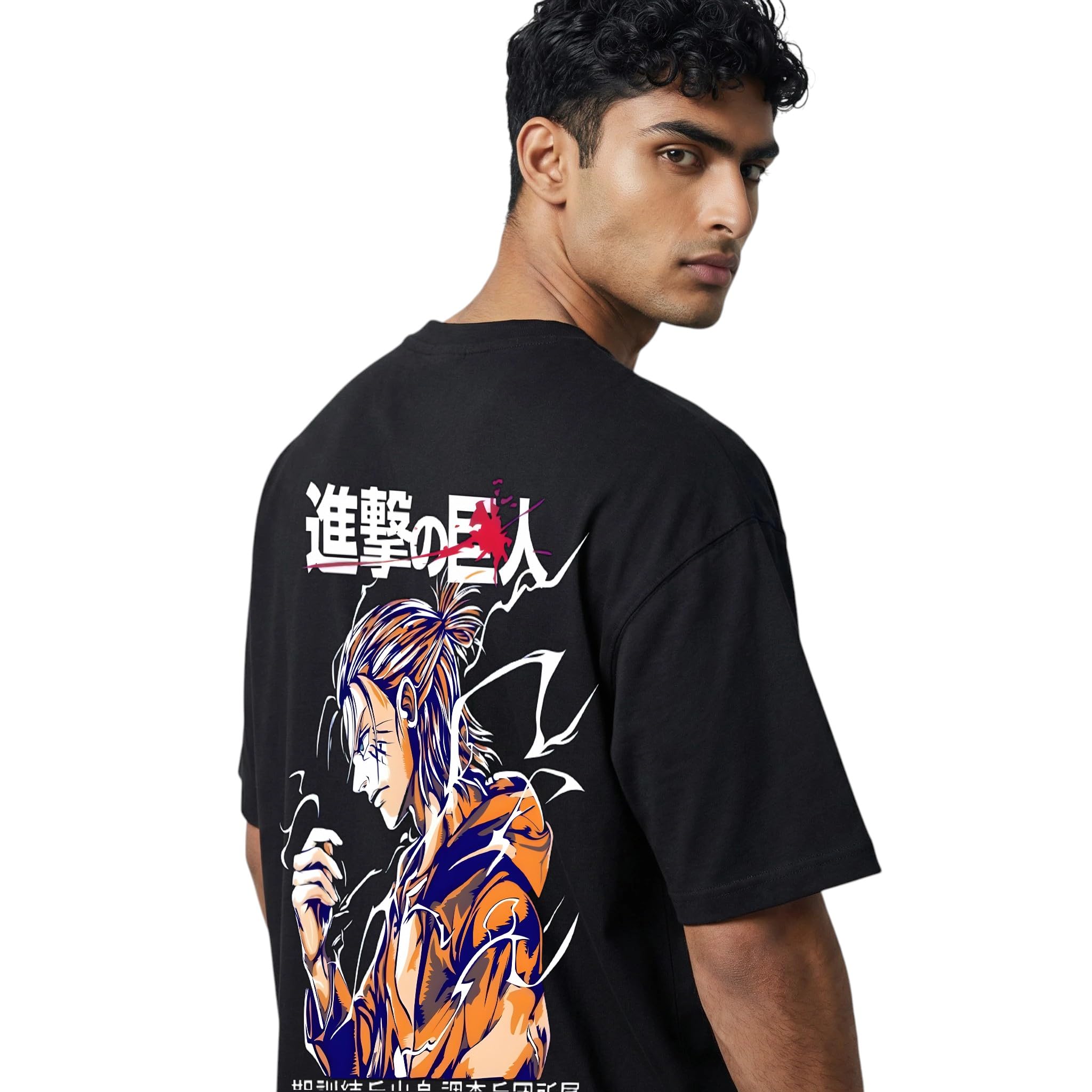 Yume Eren Yeager Oversized T‑Shirt | 240 GSM Heavyweight Cotton | White & Black Anime Tee | Attack on Titan Streetwear | Unisex Relaxed Fit-picture-40