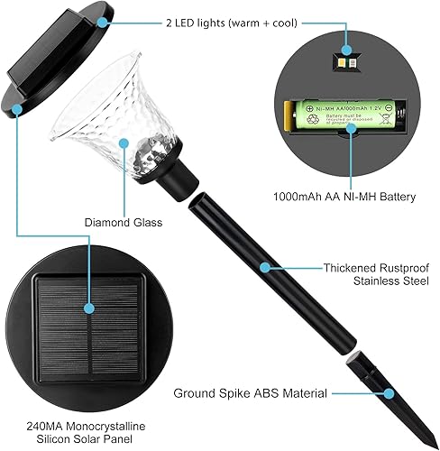 Miniatura 5 de SUNNEST Luces solares para caminos al aire libre paquete de 6 luces LED solares de jardín IP67 impermeables luces de paisaje alimentadas por energía