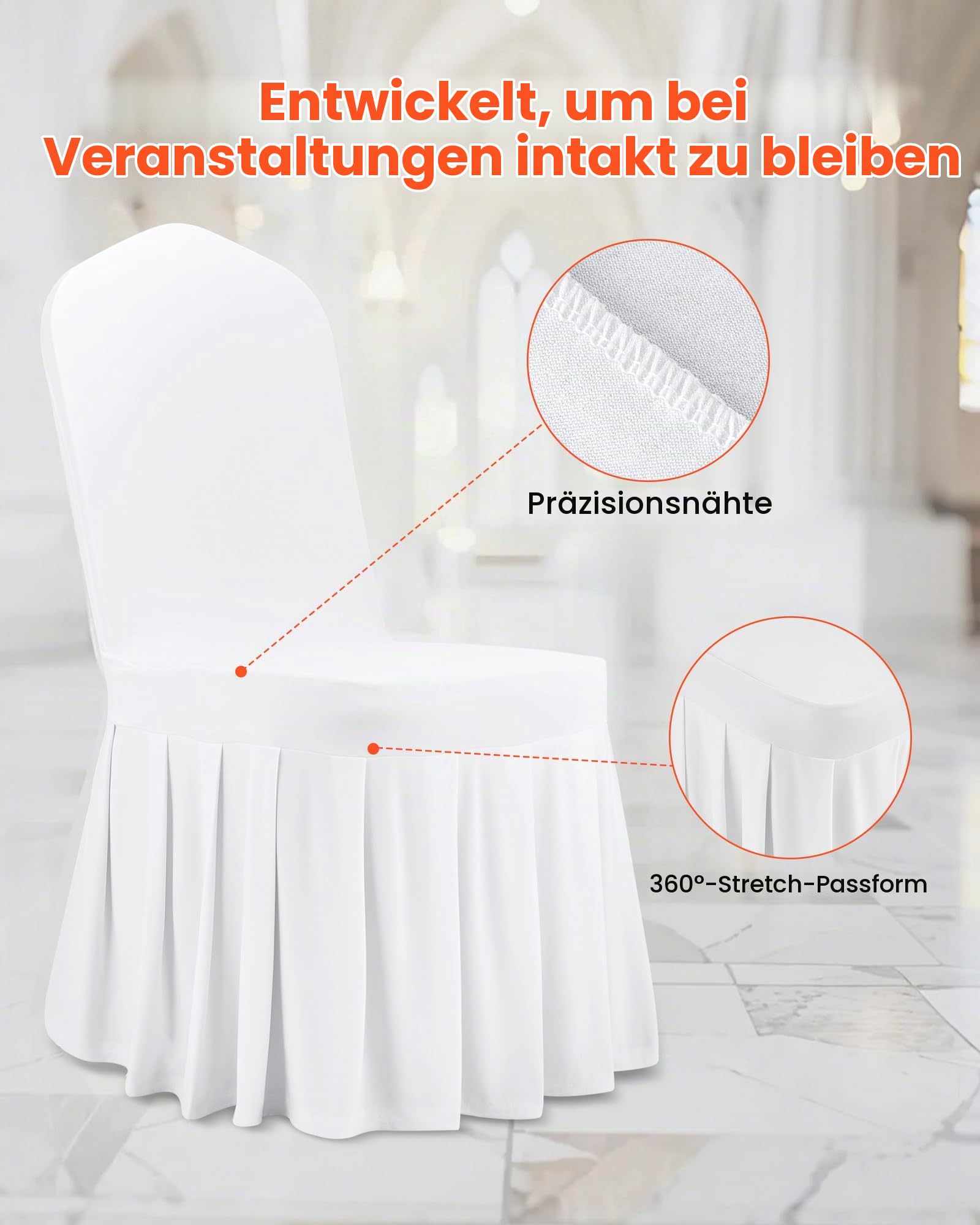 VEVOR Stuhlhussen Stuhlbezug mit Flacher Vorderseite 30 STK. waschbarer Stuhlüberzug aus Polyester-Spandex für Hochzeitsfeiern Esszimmerbankette, passend für Stühle (51 x 45 x 95 cm) Weiß