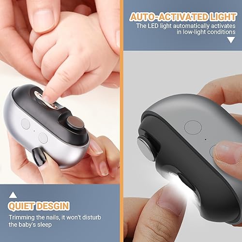 Miniatura 3 de Cortaúñas eléctrico, 3 en 1 con lima, chip automático de uñas con almacenamiento, luz LED recargable por USB, engranajes de 2 velocidades, kit de