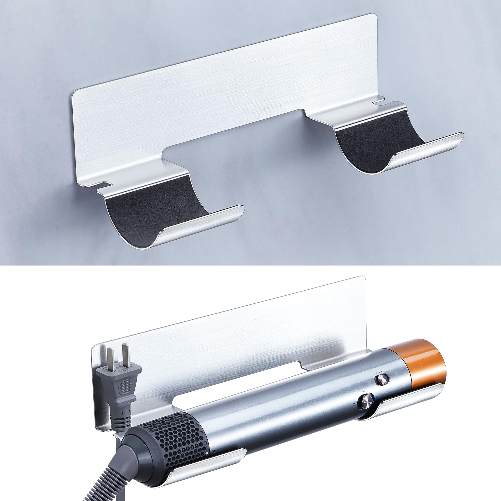 YYBO Hair Dryer Holder Wall Mount, Hairdryer And Straightener Holder, Stainless Steel Hair Straighteners Holder, Hairdryer Holder, Hair Tool Organiser for Curling Iron Accessories Organiser Storage