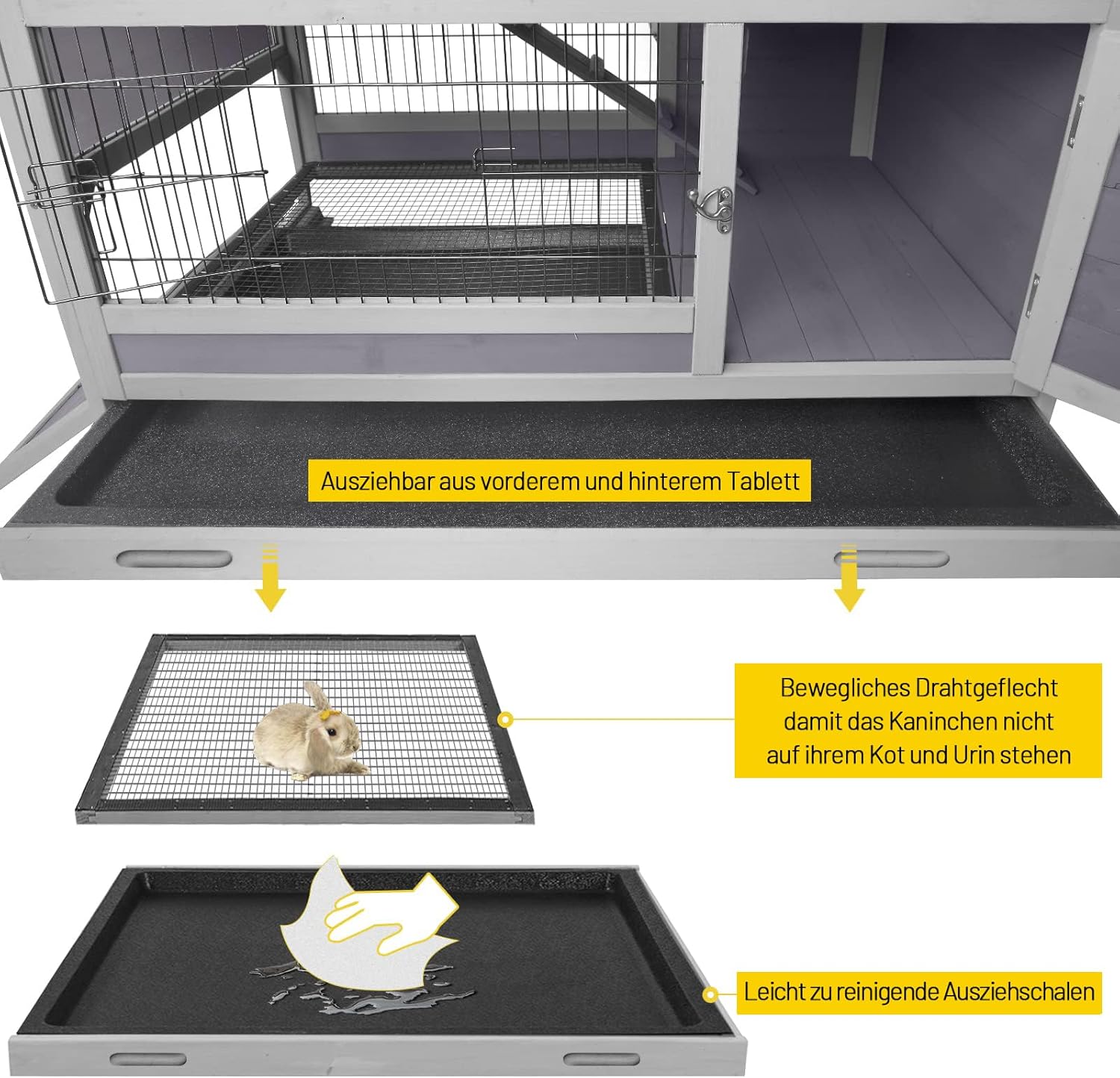 Gray Double-Level Indoor Outdoor Rabbit Hutch with Wheels