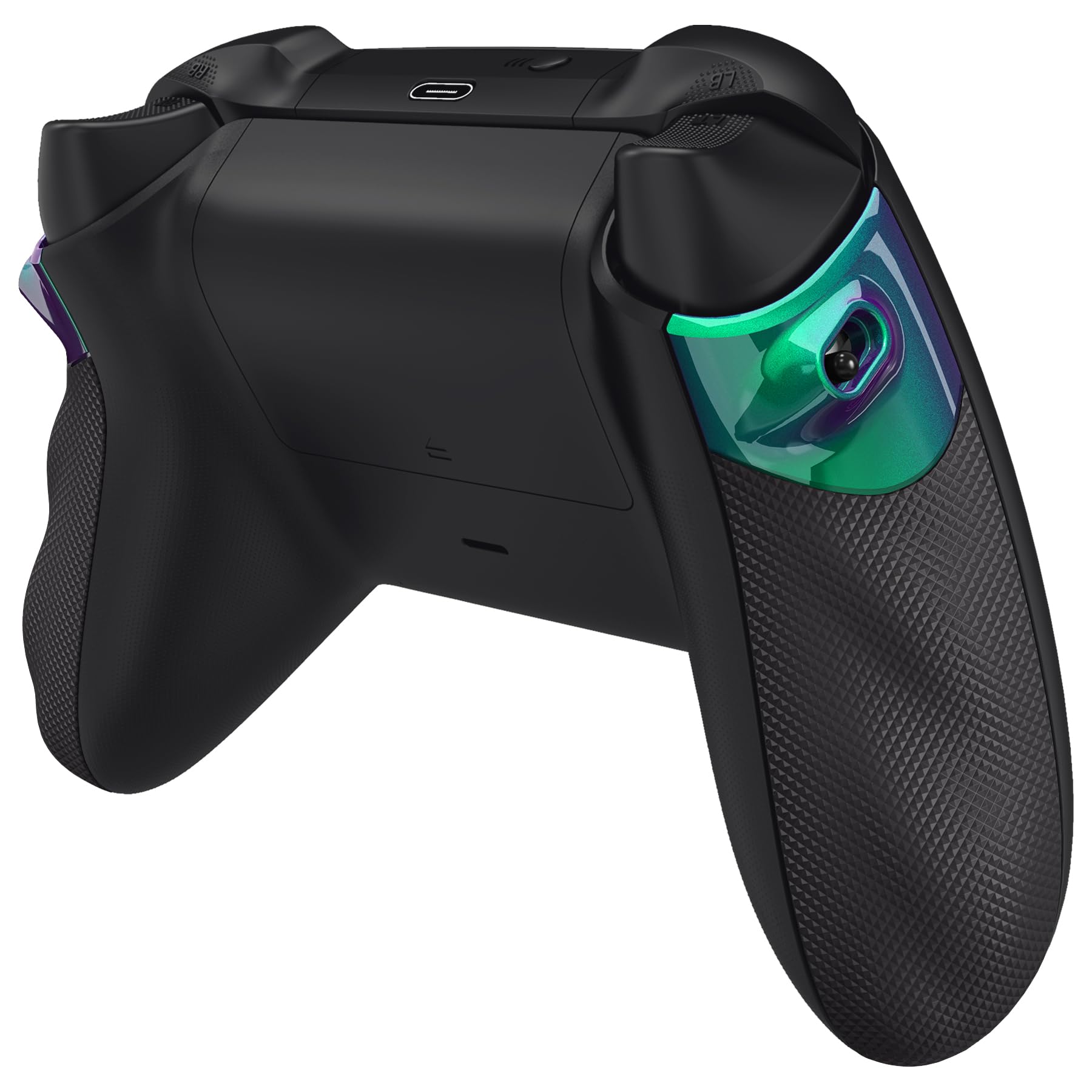 eXtremeRate Flexor Gumowane uchwyty szyn bocznych, zestaw zatrzymania spustu do kontrolera Xbox Series X/S, ergonomiczne, do kontrolera Xbox Core, teksturowane, kameleon, zielony, fioletowy