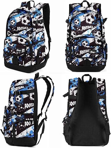 Miniatura 2 de Rickyh style Mochila para estudiantes, bolsa de niños, ligera, impermeable, 15.6 pulgadas, 04football Blue, 18 (L) x 9 (W) x 9 (H) inches, Mochilas