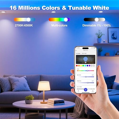 Miniatura 3 de Bombillas inteligentes, bombilla WiFi y Bluetooth, funciona con Alexa y Google Home, bombilla LED A19 E26 RGBCW que cambia de color, 16 millones de