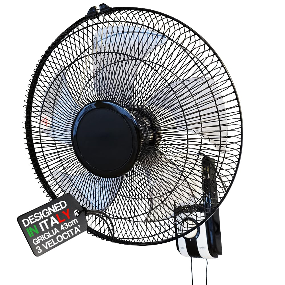 BAKAJI Ventilatore da Parete con Griglia da 43 cm e 3 Livelli di Velocità Selezionabili, Raffrescatore a Muro con 5 Pale in Polipropilene, 65 Watt di Potenza con Oscillazione Laterale Automatica