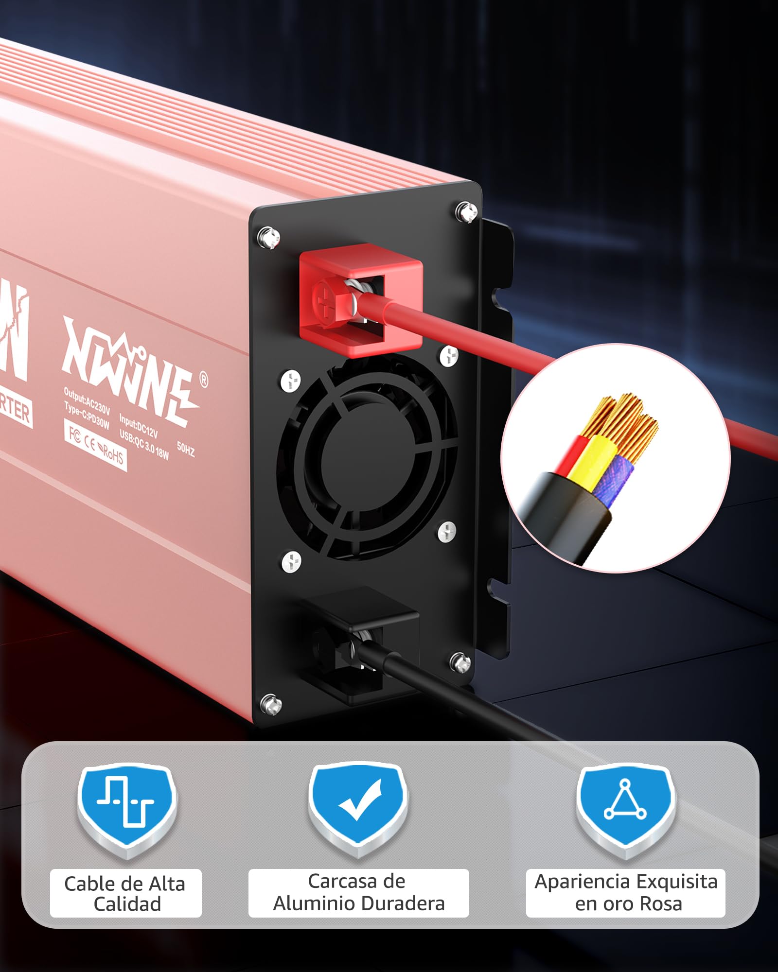XWJNE 1500W Inversor 12V a 220V, Convertidor para Coche con 1 Enchufe EU, 2 Puertos USB-A, 2 Puertos USB-C, Inversor de Corriente Onda Sinusoidal Modificada con Pantalla LCD y Control Remoto