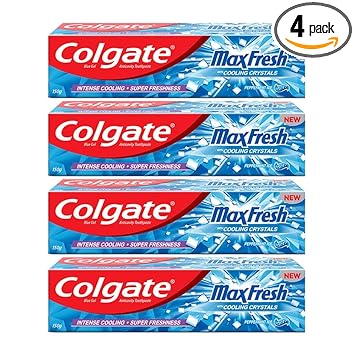 Colgate MaxFresh 600g (150g x 4, Pack of 4) Breath Freshener Toothpaste, , Peppermint Ice, Blue Gel Paste with Menthol, Cooling crystals controls Bad Breath