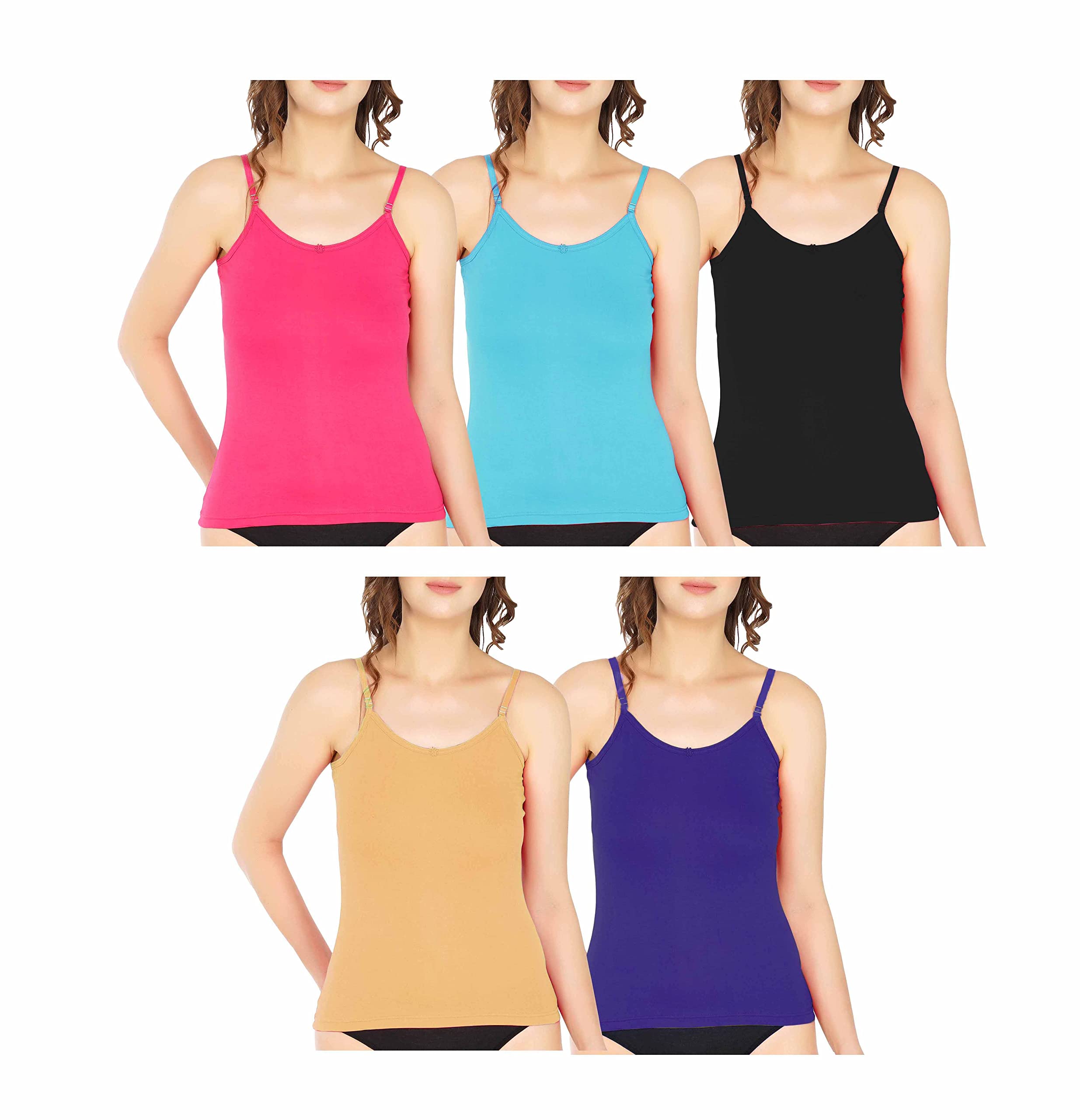 Women's Adjustable Strap 100% Cotton Camisole Ladies Slips(Combo Pack of 3)-Color May Change-image-26