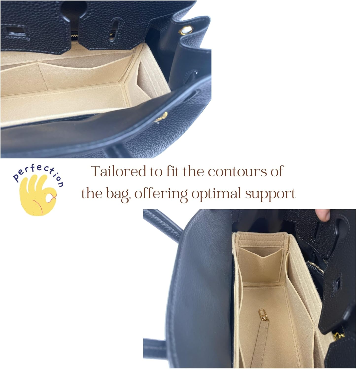 Organizer for Birkin 25, 30, 35, 40, 42, 45, 50, Handmade Felt Insert (BK 35, Black) - Image 4