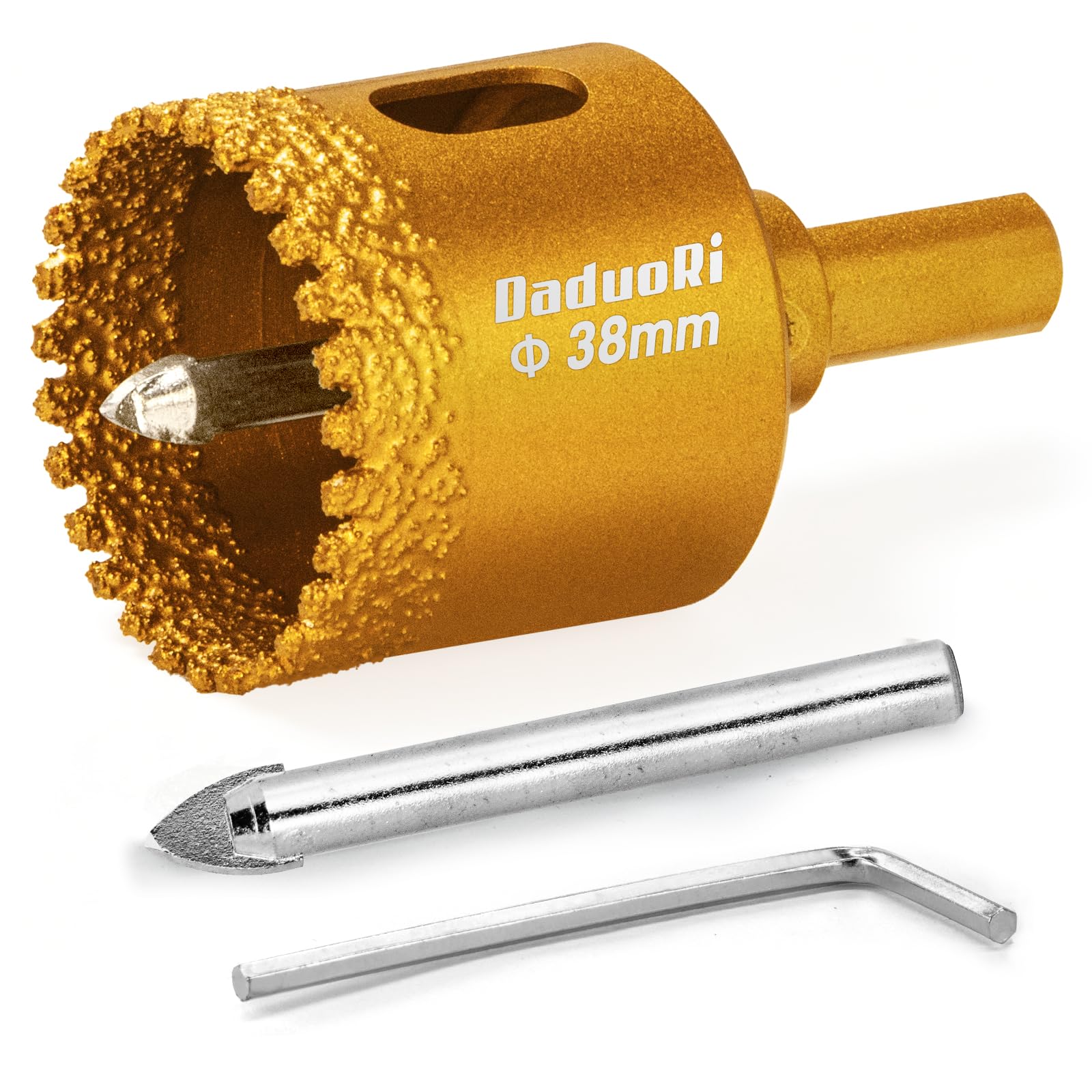 DaduoRi 38mm Serrated Diamond Hole Saw with 2 PCS Removable Pilot Bits, Tile Hole Cutter 38mm, Easy-Align for Precise Drilling in Porcelain, Ceramic Tile, Granite, and Marble