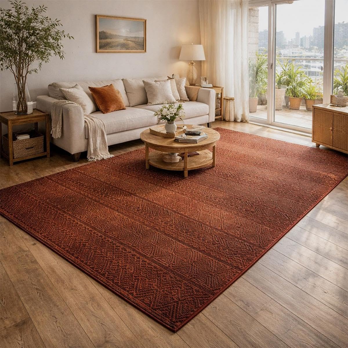 UN AMOUR DE TAPIS - tapis pour grand salon af chila rouge, orange, marron, blanc - 160 x 230 cm - tapis berbère inspi 5086