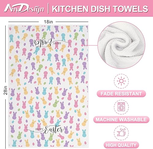 Miniatura 2 de AnyDesign Toalla de cocina de Pascua con diseño de conejo de dibujos animados de Pascua 18 x 28 pulgadas Hello My Peeps toalla de té de secado a