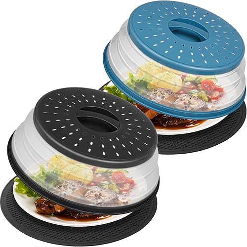 Miniatura 9 de WENWELL Cubierta y alfombrilla para salpicaduras de microondas de 12 pulgadas, tapa de plato plegable grande ventilada y alfombrilla de cocina gris