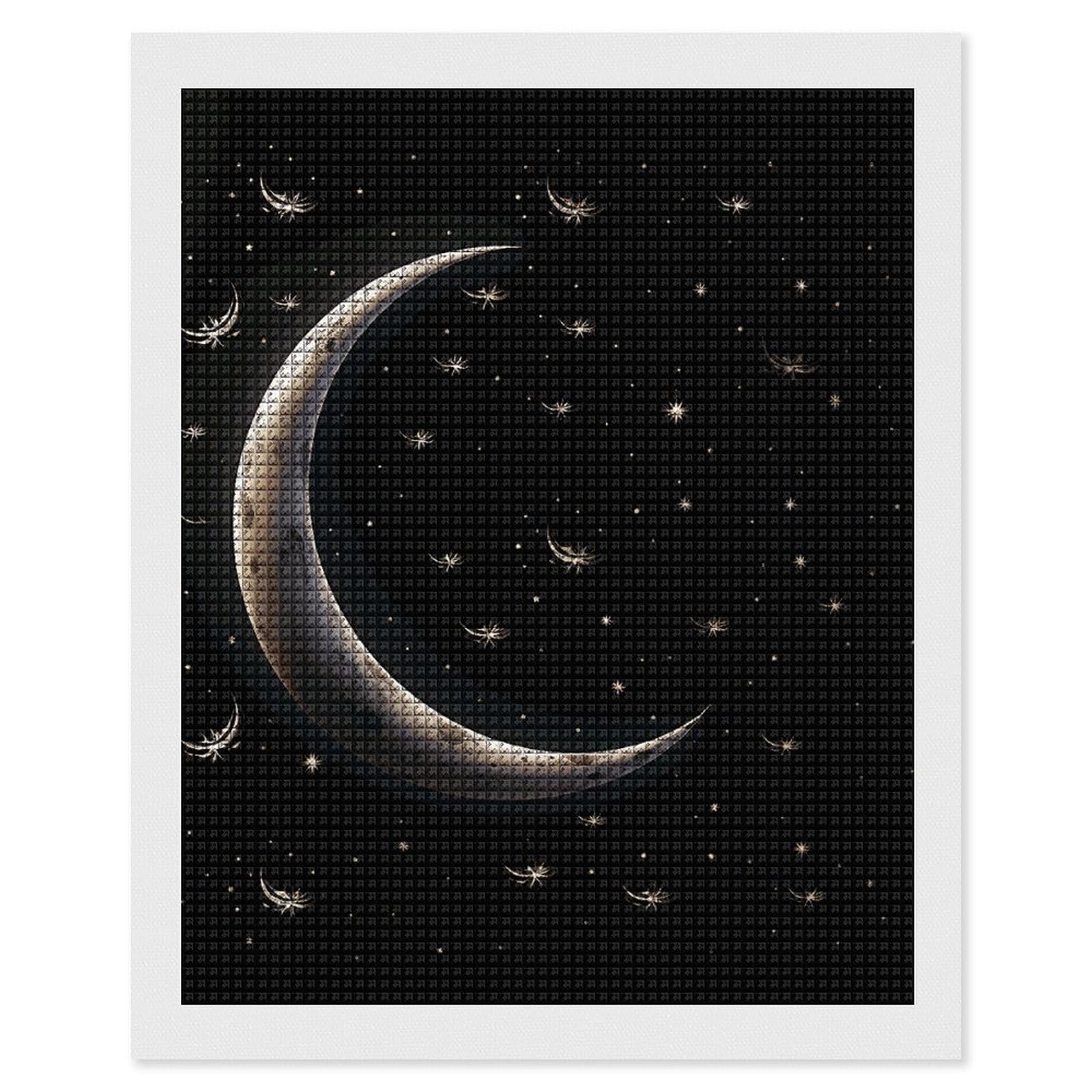 Crescent Moon on Black Background Diamond Art Kits for Adults, DIY 5D Diamonds Painting Kits for Beginner, Round Full Drill Diamond Dots Painting, 16"x20" Diamonds Pictures Gem Art And Crafts Wall Dec