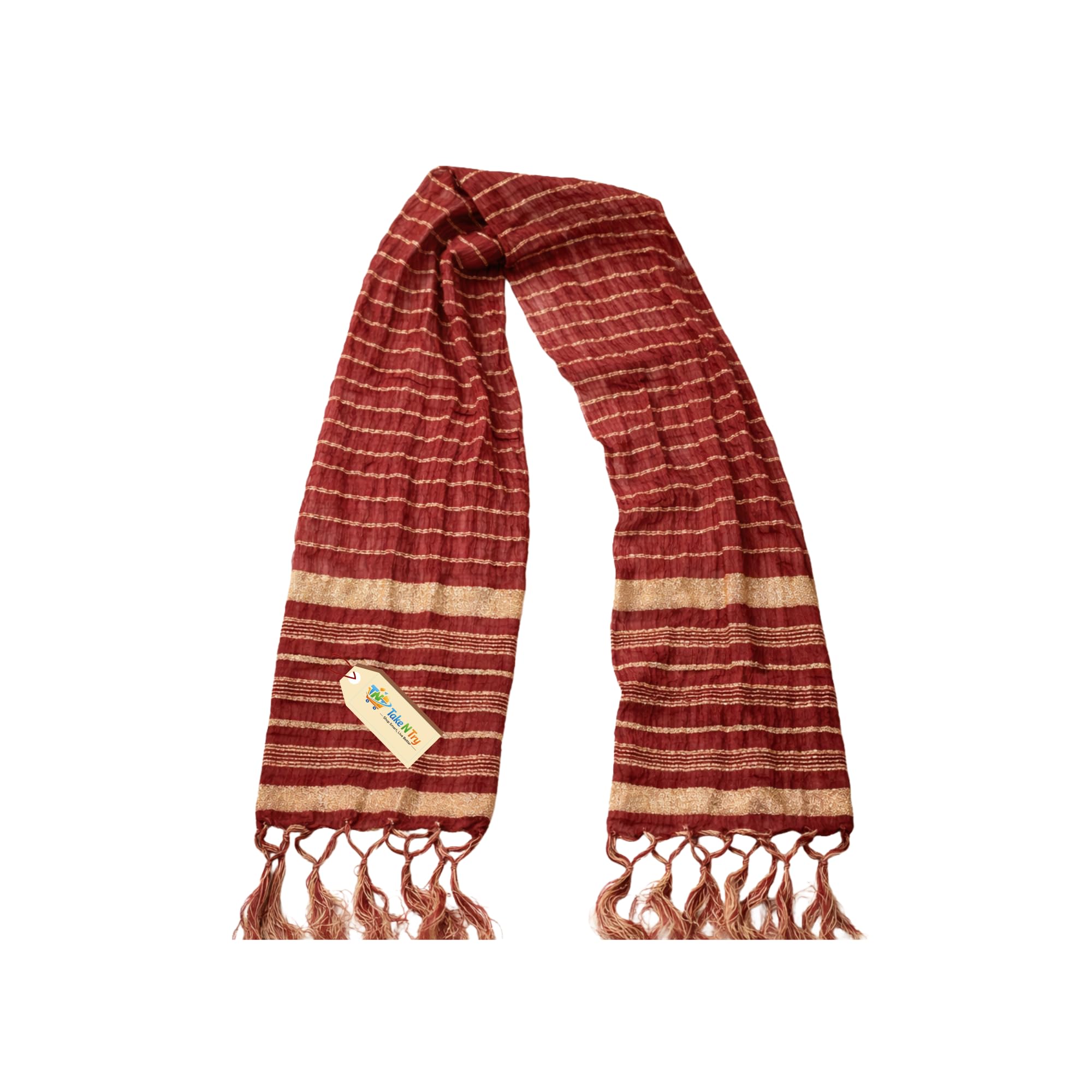 Red & Gold Traditional Silk Crush Sherwani Stole for Men and Boys | Weeding Dupatta/Scarf with Tassels for Groom, Ethnic Wear, Festive & Wedding Accessories (Size 90 x 12 Inch) I Pcs-image-37