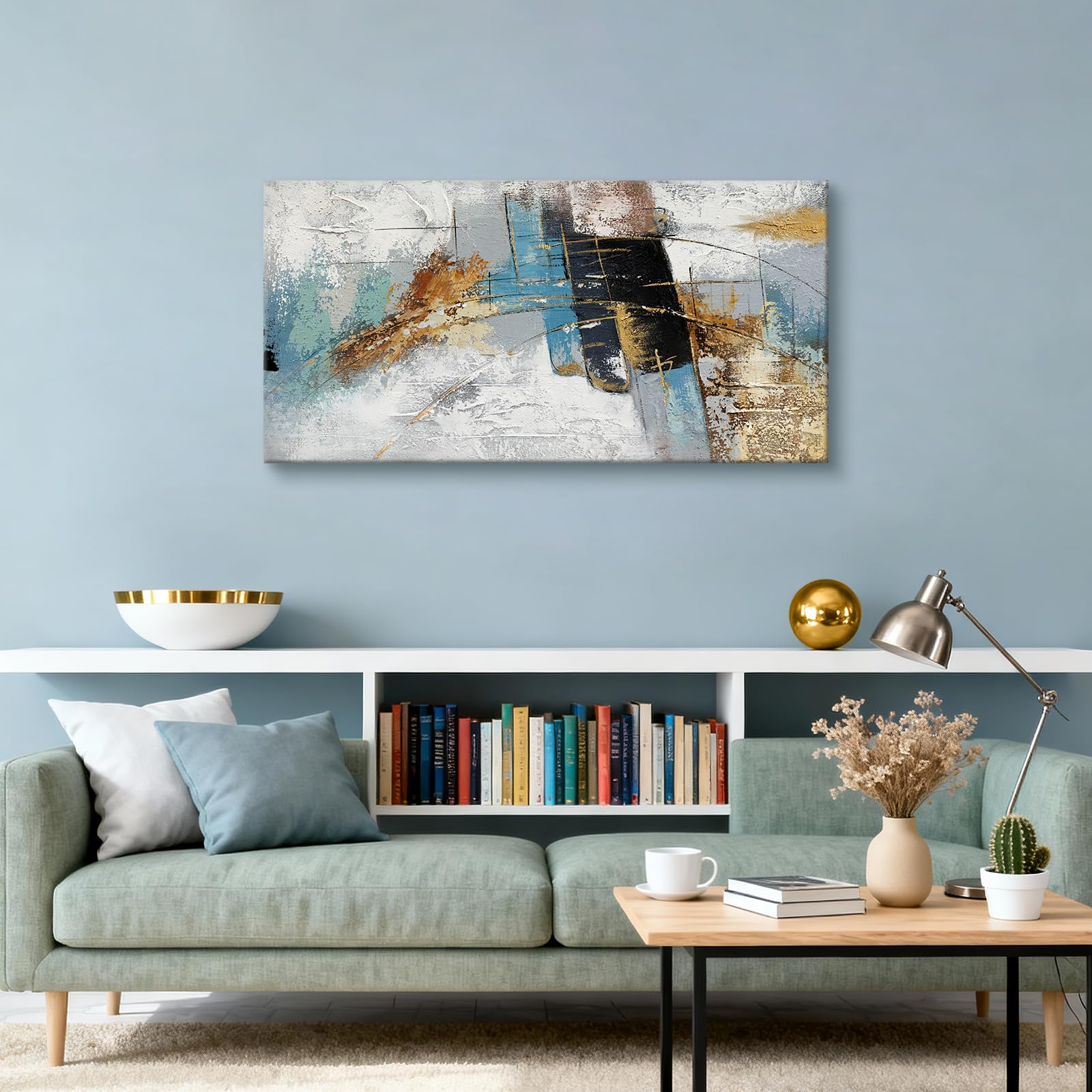 WENGTIAO Grande Abstraite Peintures sur Toile Peinte à la Main, Abstraite Moderne Art Surface Texturée, Acrylique Peinture sur Toile pour Tableau Decoration Murale Salon Maison 120x60 cm
