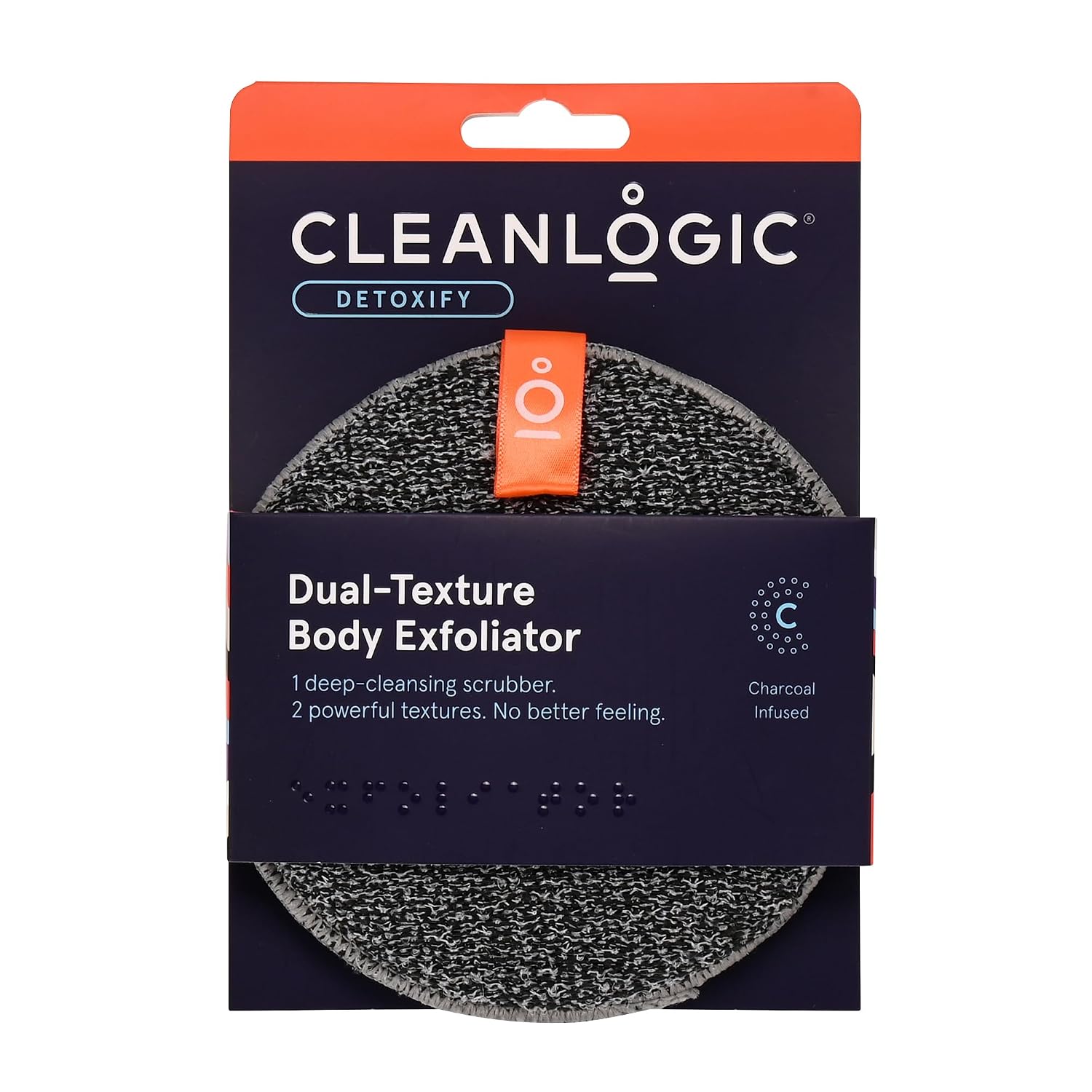 Cleanlogic Detox Purifying Charcoal Dual-Texture Exfoliating Body Scrubber (Pack of 3) 1 Count