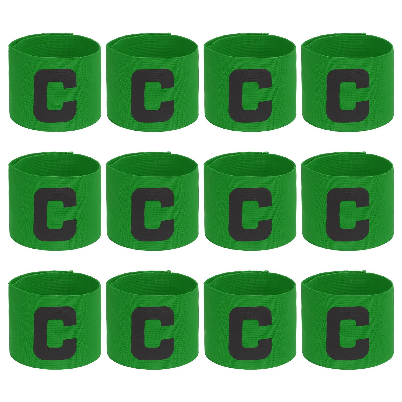 PATIKIL Soccer Captain Armband, 12 Pcs Captain Arm Bands for Soccer Elastic Captain C Arm Band Sports Captain Armbands for Youth Adult Football Team Training Green