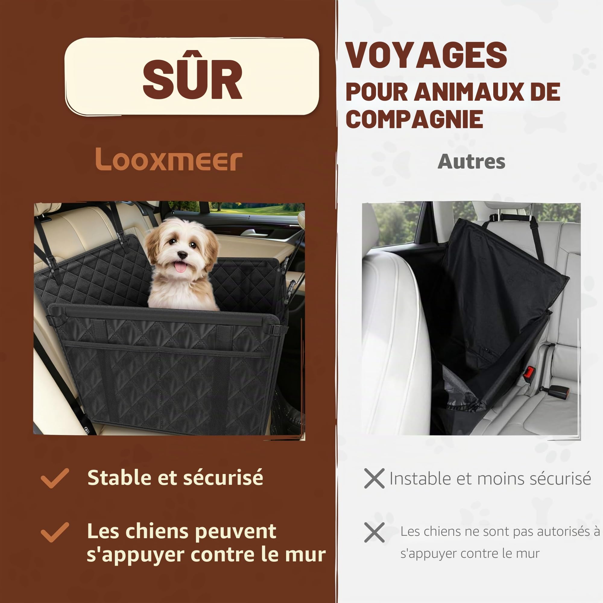 Siège Auto Chien Extra Stable et Waterproof-Transport Chien Voiture Siège Arrière avec 8 Tiges, 4 Sangles de Fixation et Ceinture de Sécurité - Jusqu'à 26 kg pour Chiens de Toute Taille