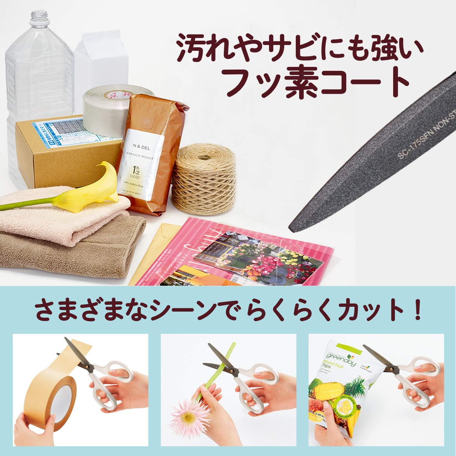 Plus SC-175SFN Scissors, FitCut Curve, Fluorine 3D Blade, White, Non-Cling, Light Sharpness