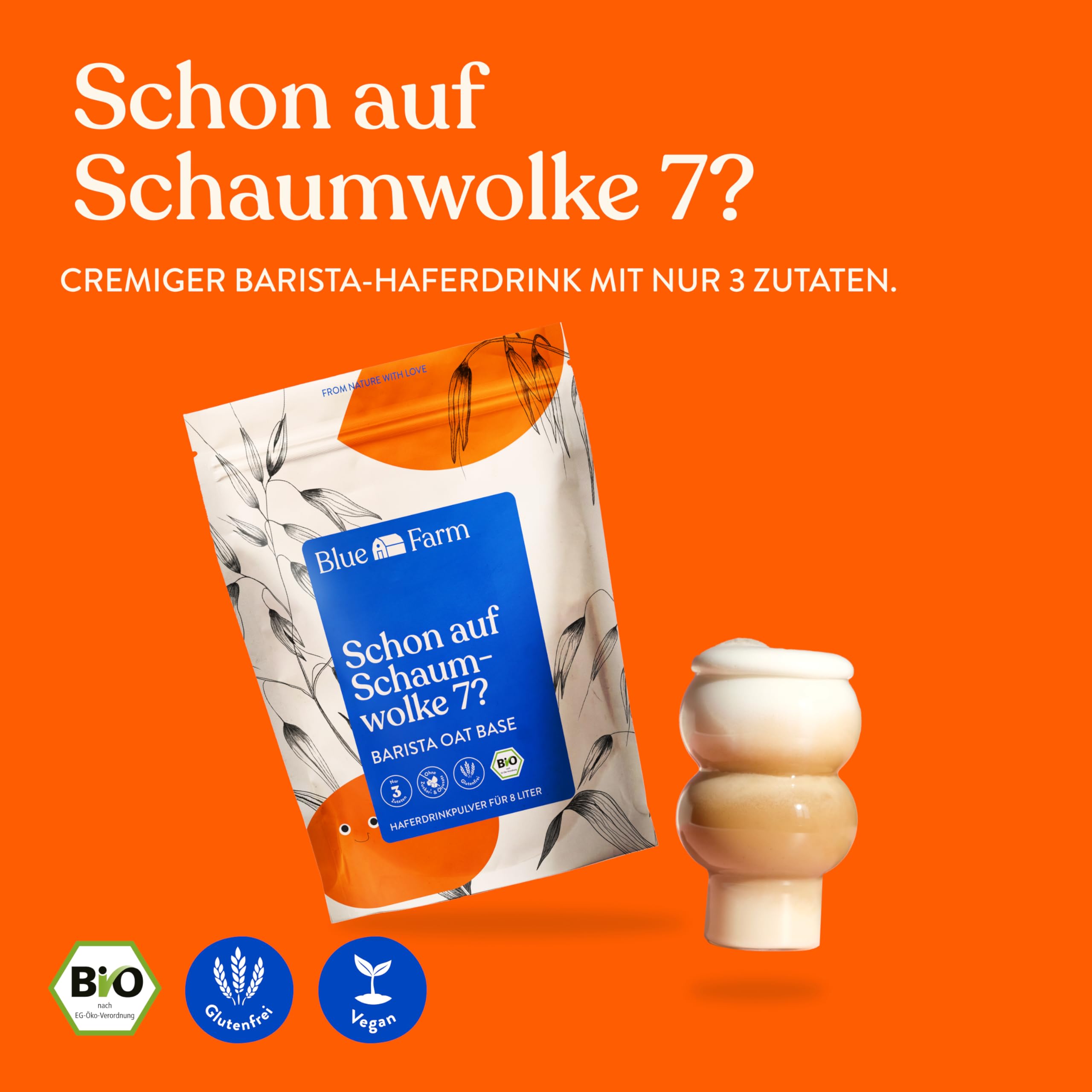 Blue Farm Barista Oat Base für bis zu 8L zum selbermischen – Bio Haferdrink Barista Edition – Milchalternative ohne Zusatzstoffe und Zuckerzusatz – Vegan und Glutenfrei – 90% weniger Verpackungsmüll