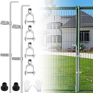Cane Bolt Gate Drop Rod for Chain Link Fence 1-3/8" x 32" [Pack of 2]Gate Drop Rod Kit for Single or Double Gate,Heavy Duty Galvanized Steel Ground Latch Fence Drop Pin with Extra 4 Gate Frame Hinges