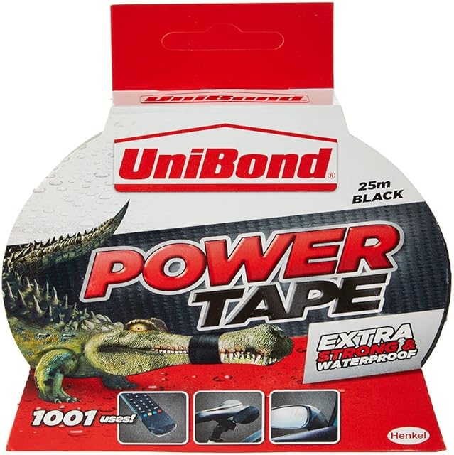 UniBond 1668019 Extra Strong Power Tape / Temperature resistant and waterproof / Adhesive tape in black / 25m