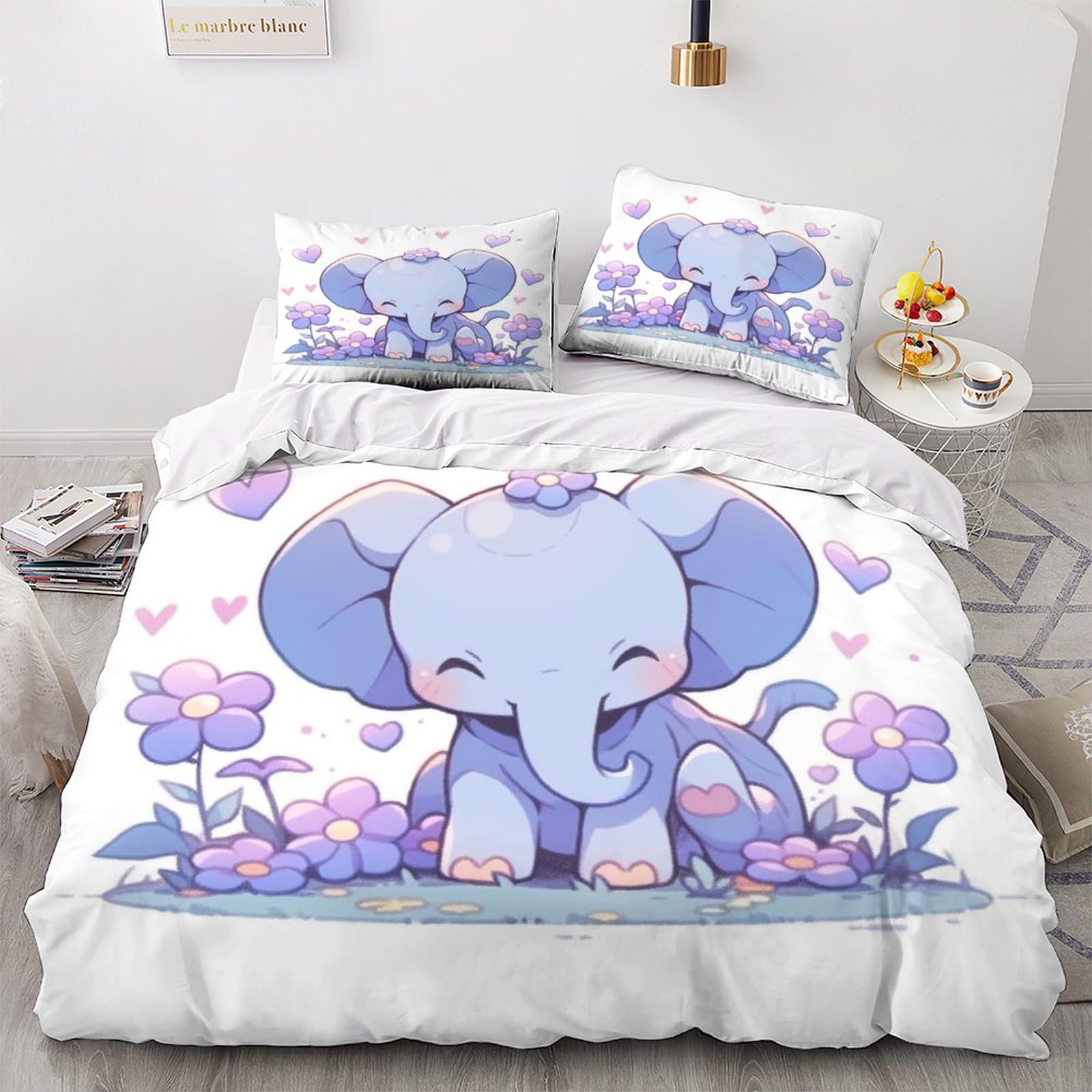Housse de couette éléphant 3D 220x240 cm parure de lit en microfibre avec taies