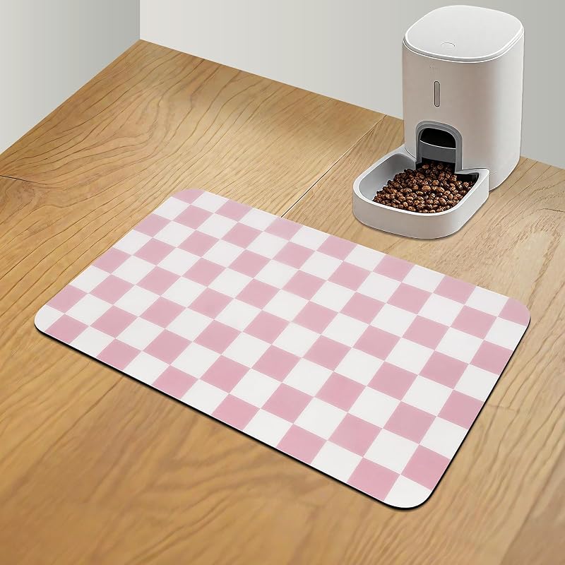 Tapete para Alimentação de Cães CooRug em PU Antiderrapante Xadrez Rosa 50,8 x 30,48 cm