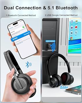 Blue Air Bluetooth Headset with Mic for Work, Call Center Headphones