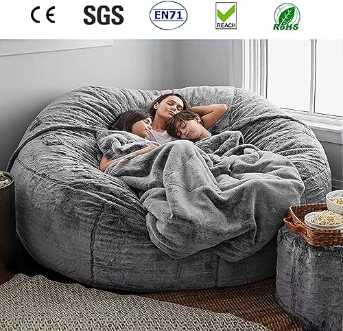 Miniatura 3 de Puf de piel gigante de 7 pies para muebles de sala de estar de adultos, grande, redondo, suave, esponjoso, de piel sintética, funda para sofá cama,