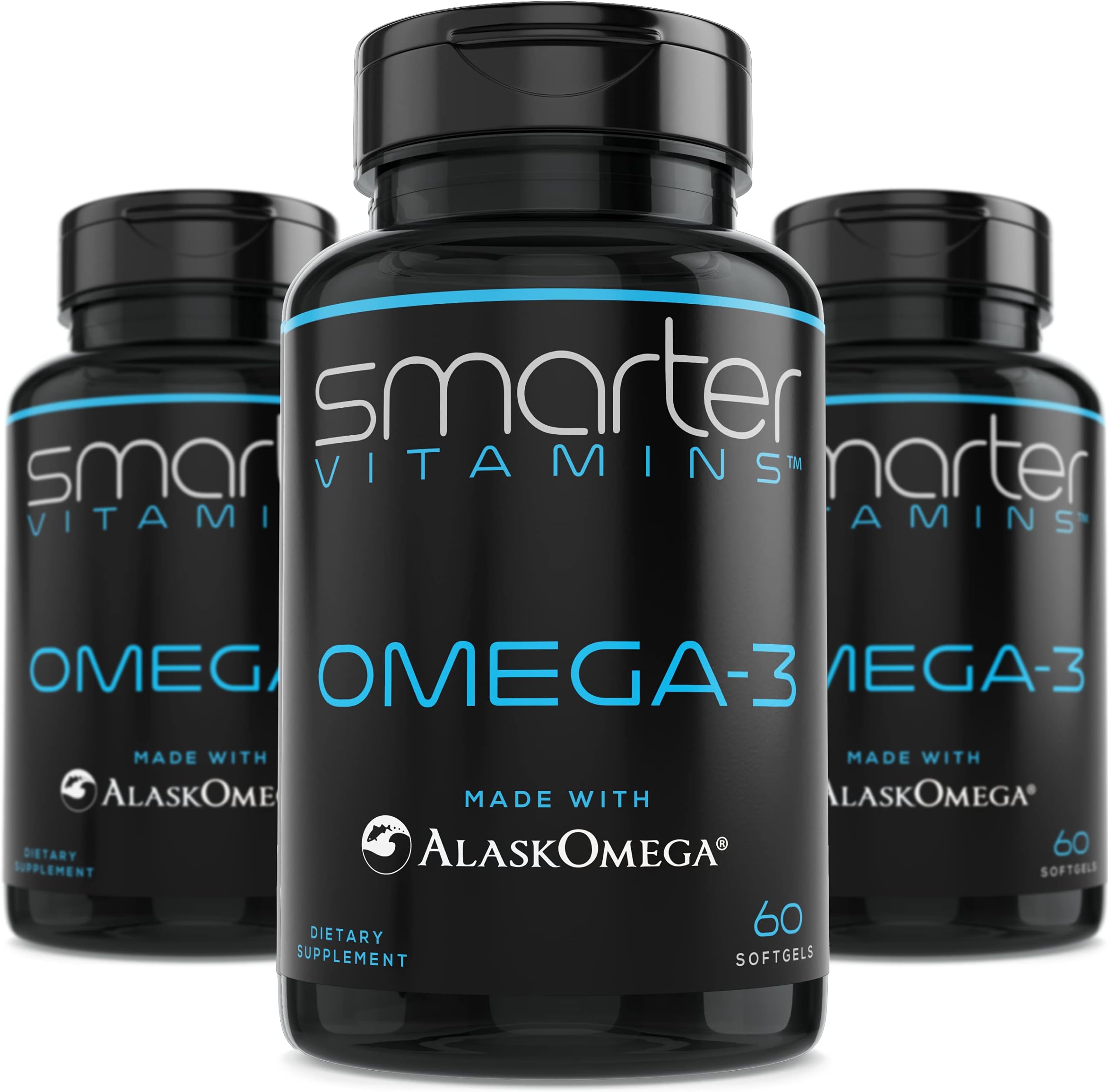 - (3 Pack) Smarter Omega 3 Fish Oil, Berry Flavor, Burpless, Tasteless, 2000mg, DHA EPA Triple Strength Brain, Made with AlaskOmega®