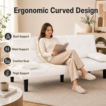 67Modern Futon Sofa Bed,Convertible 3 in 1 Sleeper Bed Couches with Adjustable Backrest,Cup Holders,Comfy PU Leather Recliner Sofa Loveseat with Chrome Legs for Small Home Living Room (Beige)