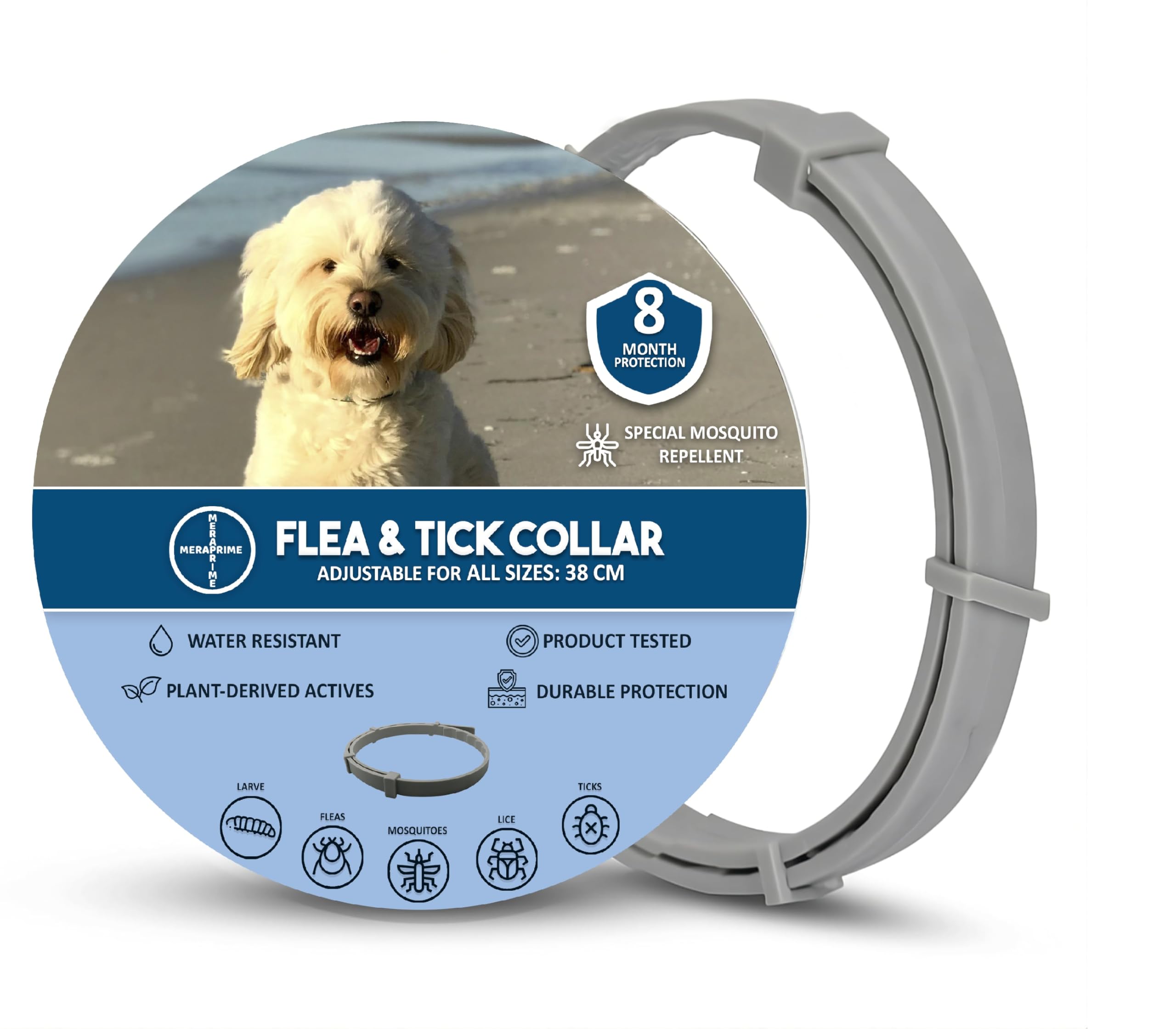 Anti-parasitic Dog Collar | Leishmaniasis (Mosquitos), Fleas and Ticks Collar | Flea and Tick Collar for Medium and Small Dogs | 38 cm Adjustable, 8 Months, Vegetable, Waterproof