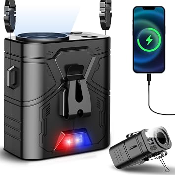 20000mAh Portable waist fan Clip on Belt Shirt Body Rechargeable Battery 5 Speeds 20000RPM 60H Working LED Light Personal cooling device Wearable Neck Fan for Outdoor Jobsite Camping Black