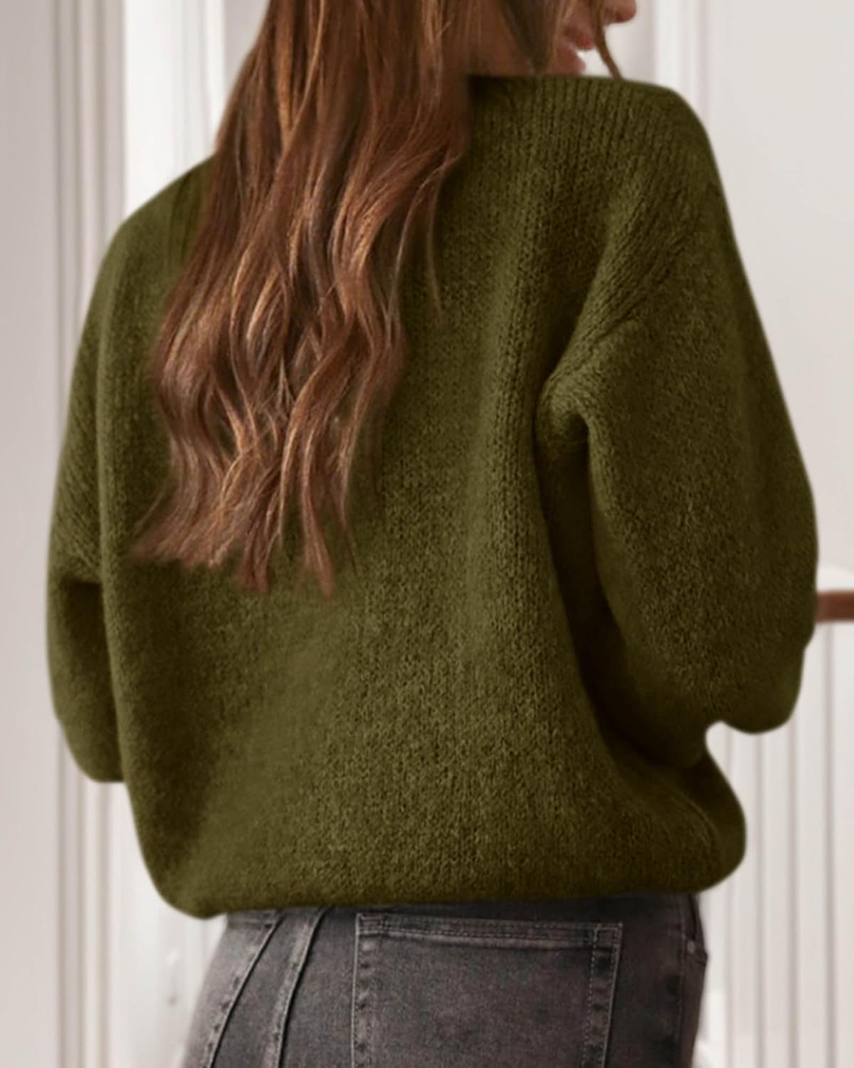 KIRUNDO Women’s Cardigans Casual Loose Button Up Long Sleeve Crewneck Knit Cardigan Sweaters Open Front Outerwear Coats - Image 2