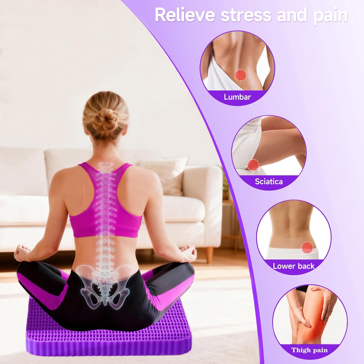 Innovative Gel Seat Cushion for Long Sitting, Large and Thick, Seat Cushion for Back, Sciatica, Tailbone, Hip Pain Relief, Used for Office Chair, Wheelchair, Car, Recliner, Truck.