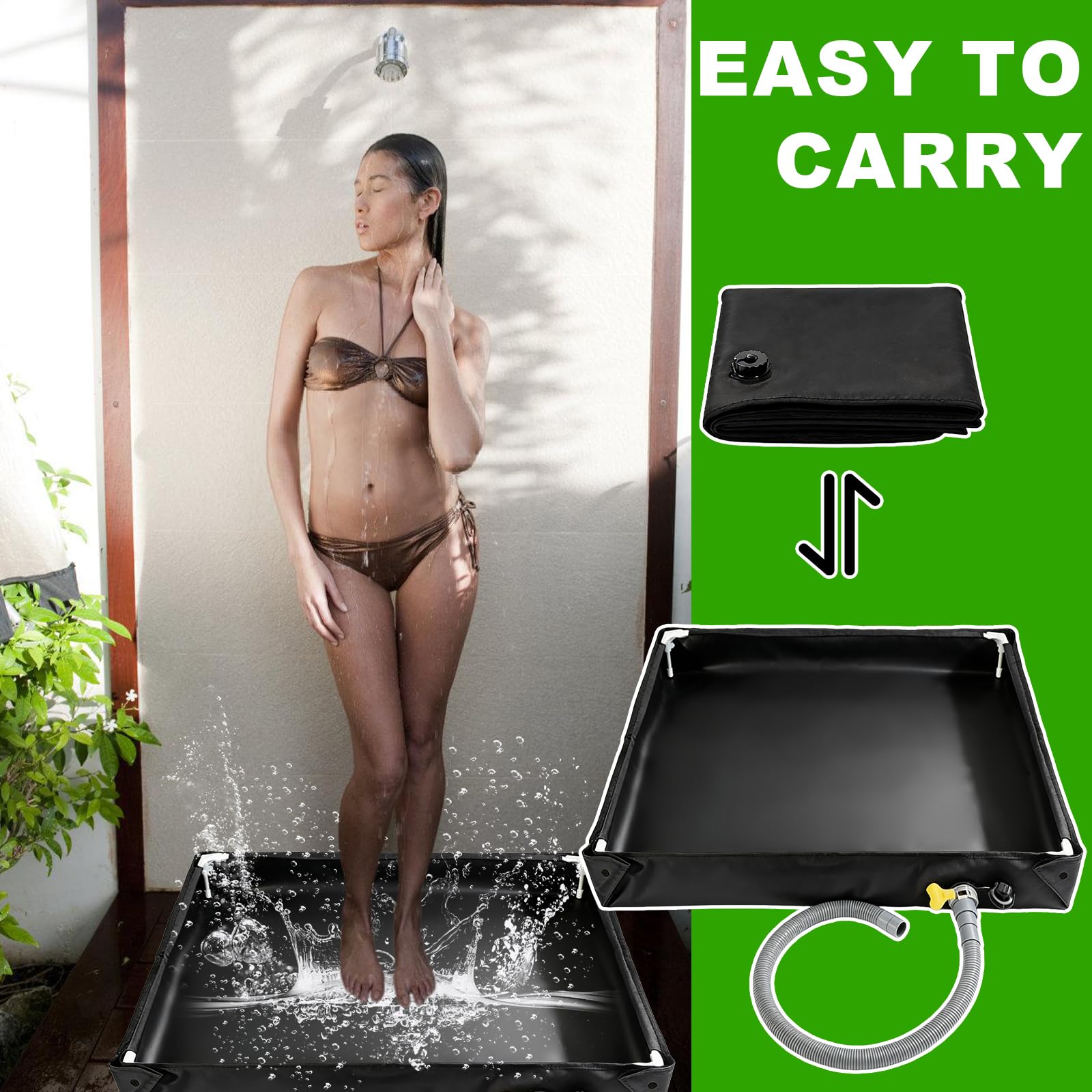Faltbare Duschbasis 80x80x10cm – Tragbare Duschwanne mit Abflussrohr, Wasserdichte Camping Duschzelt-Basis für Indoor & Outdoor Camping Reisen und Haustierbad - 4
