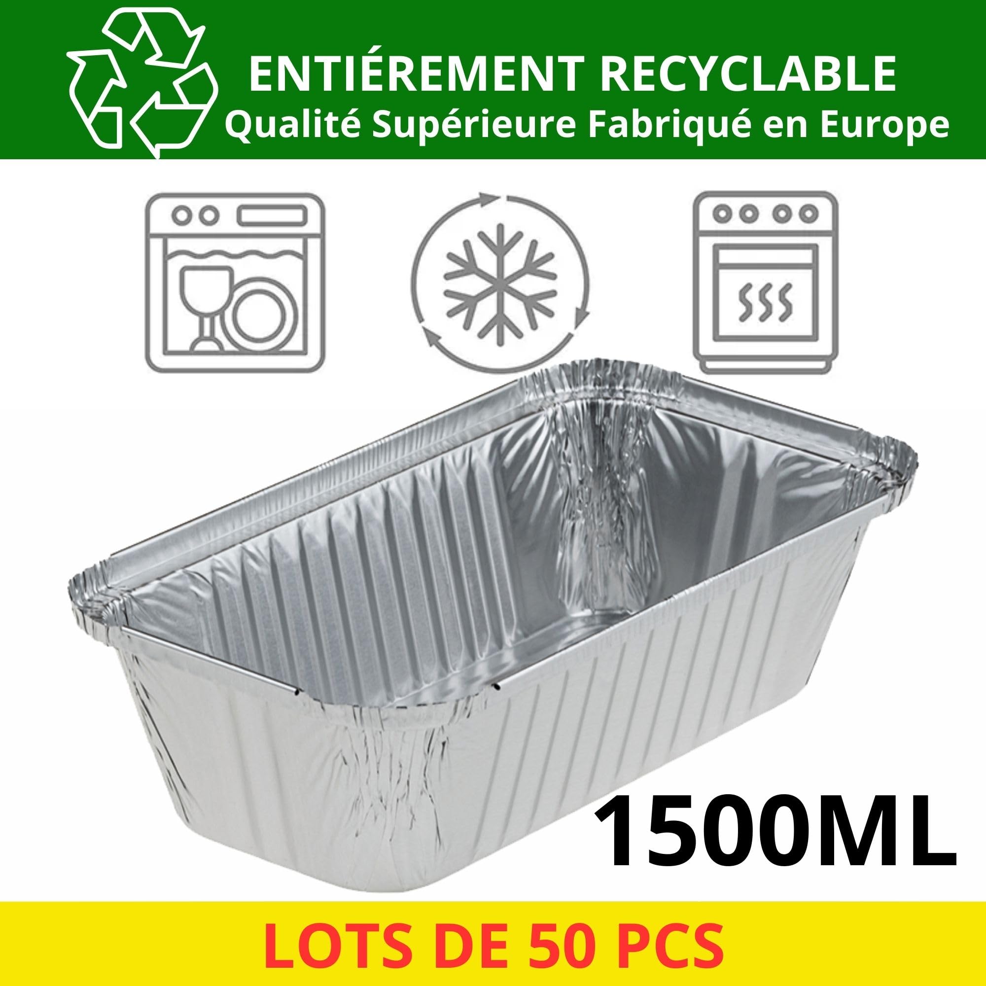 Aluminiumschalen mit Kartondeckel, 1500 ml, 50 Stück, Einweg-Lebensmittelbehälter, geeignet zum Backen, Grillen, Einfrieren, Konservieren von Lebensmitteln