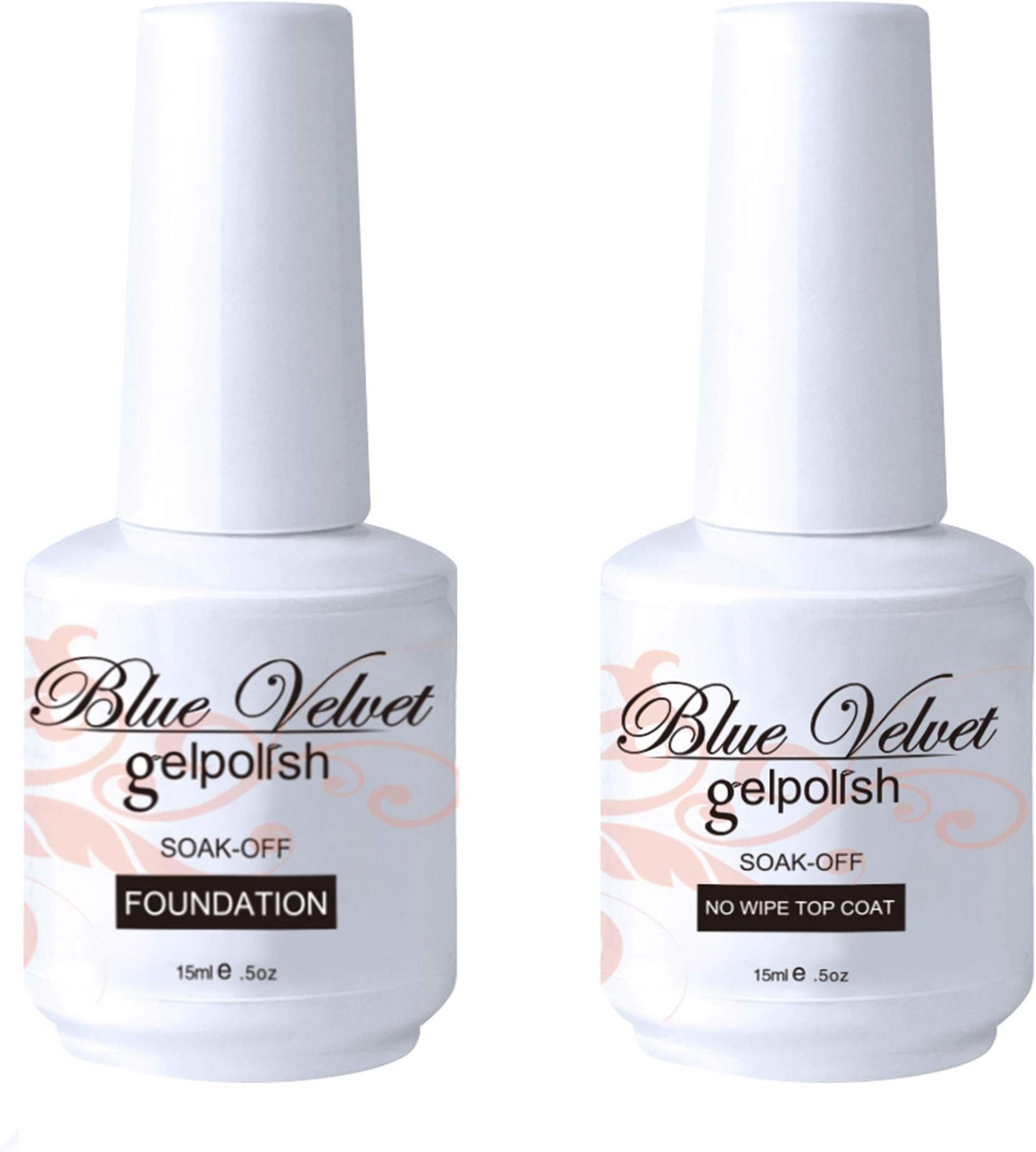Blue Velvet Soak Off UV LED Gel Nail Polish - Base and No Wipe Top Coat Kit Set 15ml