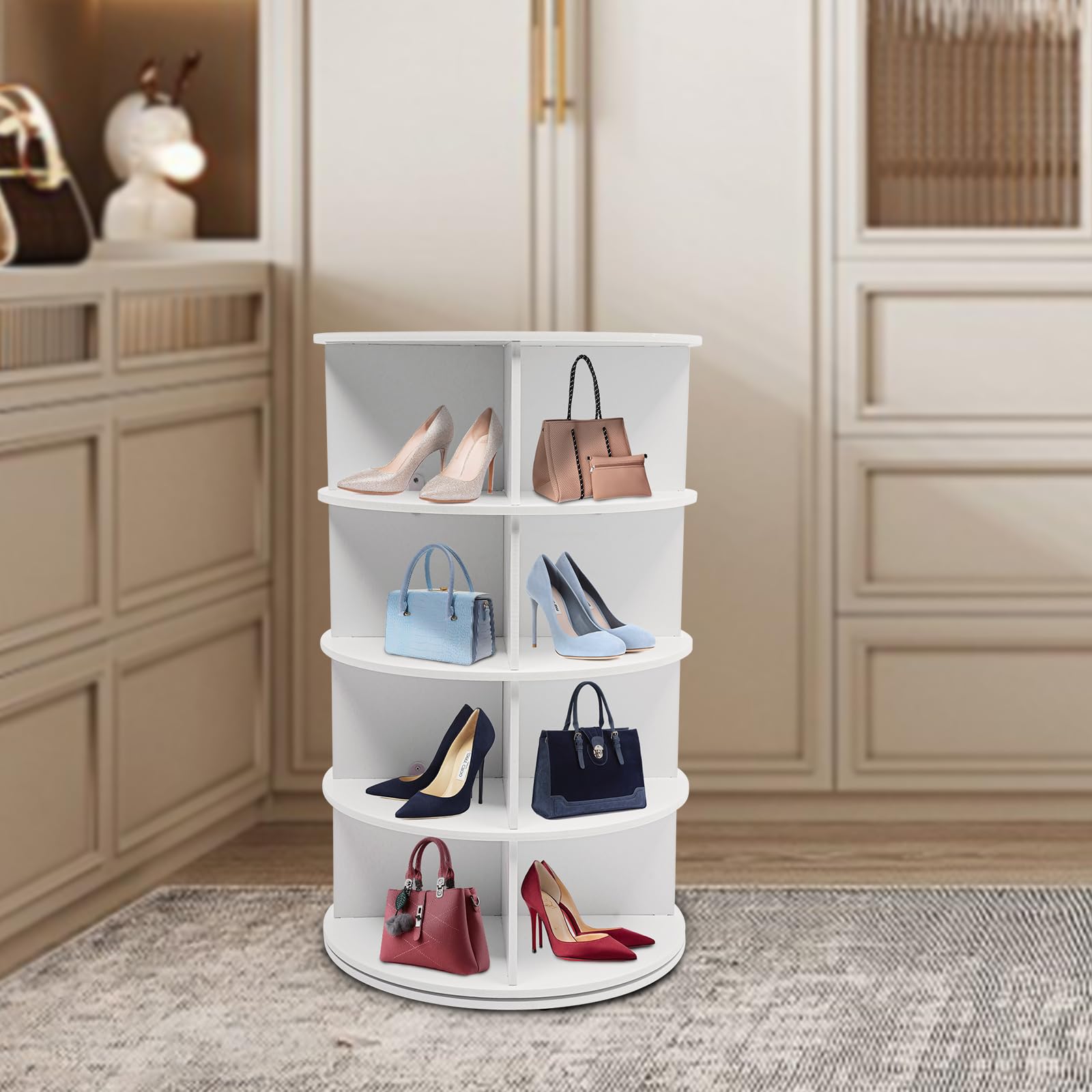 Organizzatore di Letteratura a 4 Livelli, scarpiera Girevole, Torre Verticale con Imbottitura Superiore, ripiano per Scarpe, Organizer per riporre Le Scarpe per Ingresso, Camera da