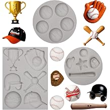 Baseball Sports Silicone Mold Set,Trophy, Glove,Cap Fondant Molds with Bat, Ball, Cap Designs for Chocolate, Clay Crafts 3 Pack