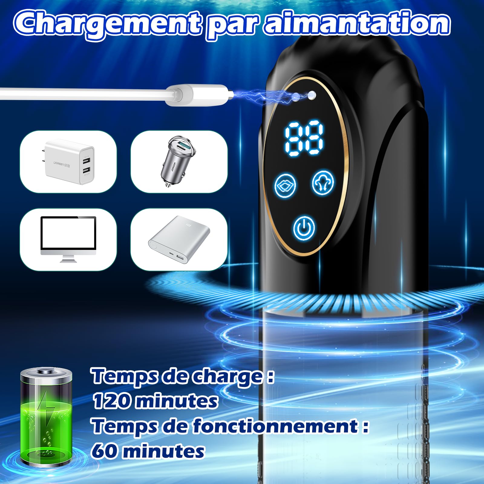 Pompe à Pénis Sextoyse Homme Sex-Masturbateurs masculins avec 6 D'aspiration& 6 Anneaux de pénis,Pompe à Pénis Vibromasseurs avec Vaginette Silicone & Affichage LED,Sex Toys Femme Menottes Sex Adulte