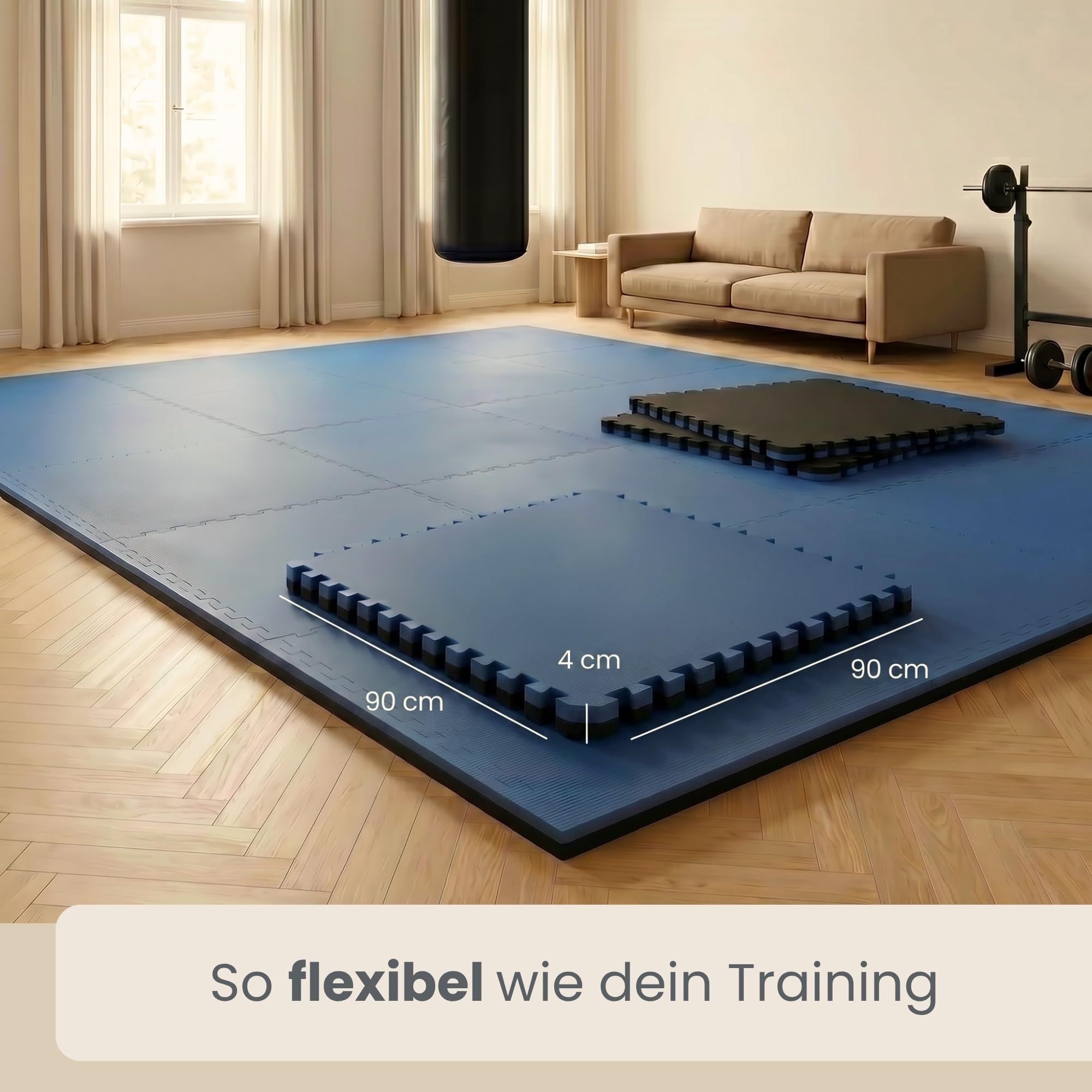 EYEPOWER EVA Kampfsportmatte 90x90x4 cm - zweifarbige dicke Turnmatte Fitness Sport Matte Fitnessraum - große Puzzlematte Fitnessmatte Sportmatte Bodenmatte - Matte für Sport Homegym
