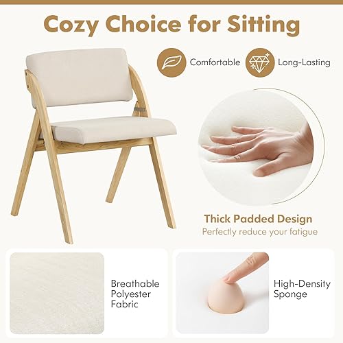 Miniatura 5 de Byroce - Juego de 2 sillas plegables de comedor, sillas decorativas tapizadas de granja con diseño que no se ensambla, asiento acolchado y respaldo