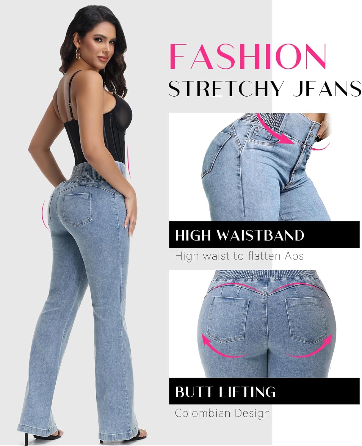 SHAPSHE Women's Jeans High Waist Butt Lift Stretch Jeans 3 Button Push Up Skinny Colombian Tummy Control Denim Pants - Image 4