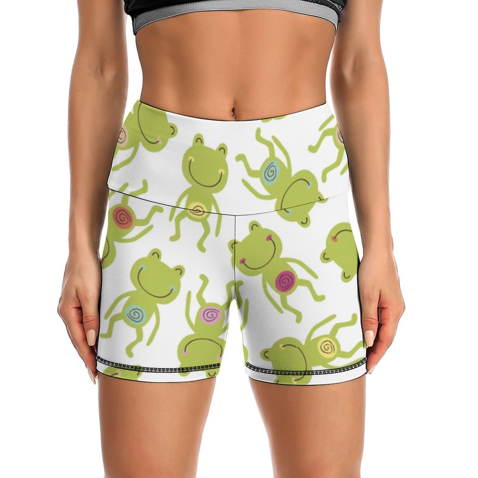 JYYAU Cute Frog Pattern High Waist Yoga Shorts for Women Athletic Shorts Leggings Running Pants Black