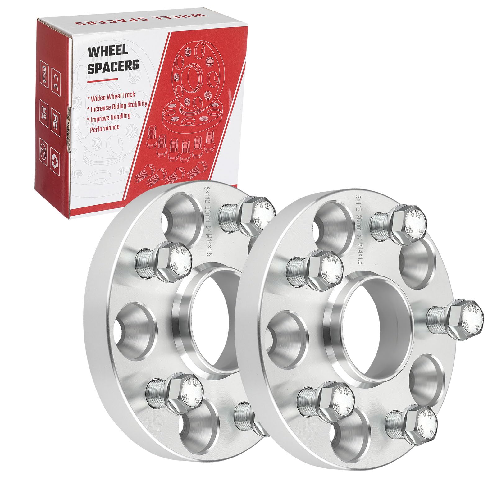Spurverbreiterung Distanzscheiben 5x112mm NLB: 57 mm 2x20mm Spurplatten mit 10x Radschrauben M14x1.5X25 mm Kompatibel mit Audi Für VW Für Skoda Für Seat