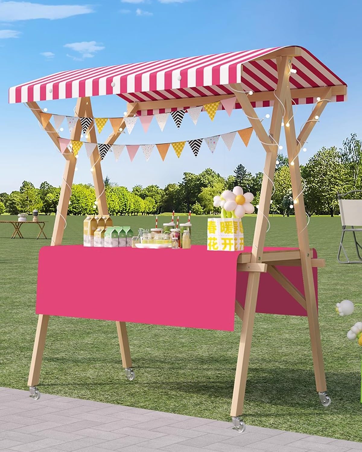 Marktstand Verkaufsstand Faltbarer Imbisswagen mit Rädern für Unternehmen, Süßigkeiten-/Eis-Verkaufsstand, Festivals, Strände, Kioske, Verkaufsstände, Pfahl(Width 150cm(59"))